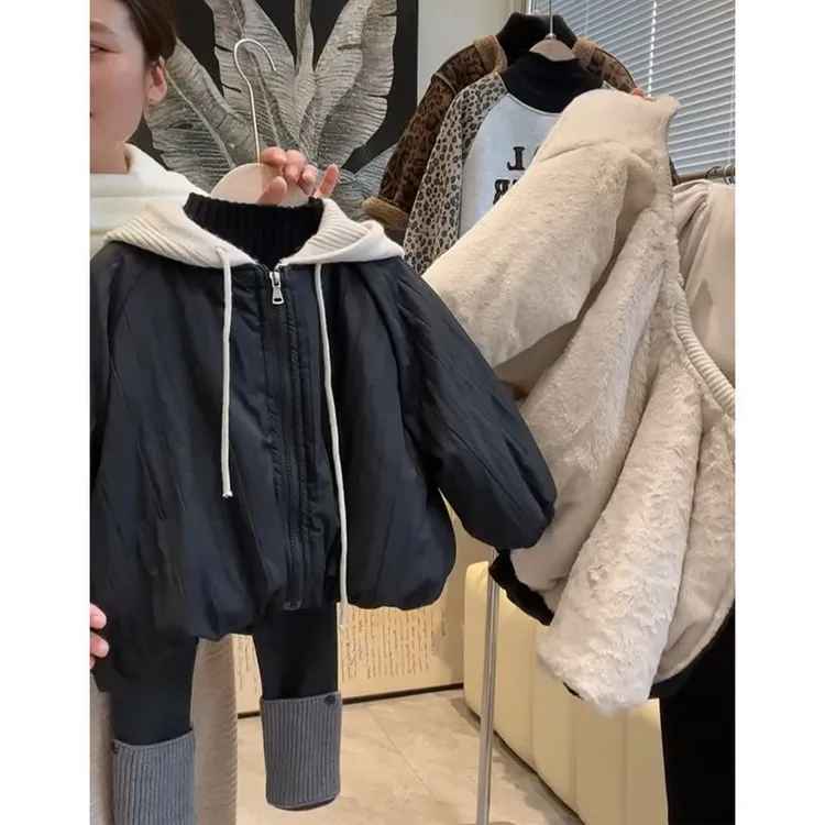 男女童秋冬外套2025新款洋气时髦女孩韩版加厚加绒连帽夹克衫棉服