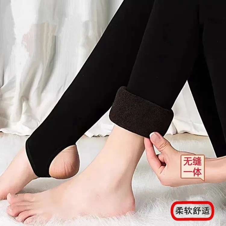 鄂尔多斯市羊毛一体棉裤女外穿秋冬加绒加厚打底裤高腰踩脚保暖裤