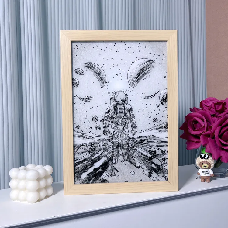 乐岩灯光画宇航员登宇宙 韩国装饰现代简约灯光画 创意小夜灯礼物