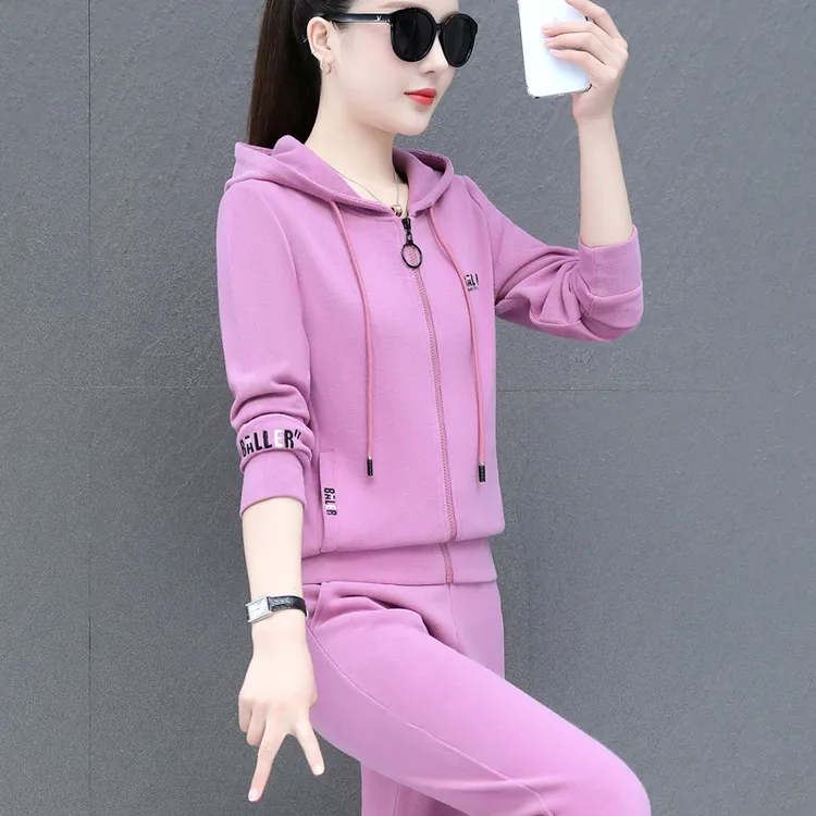 运动套装女春秋2025新款时尚气质卫衣连帽百搭休闲服跑步两件套潮