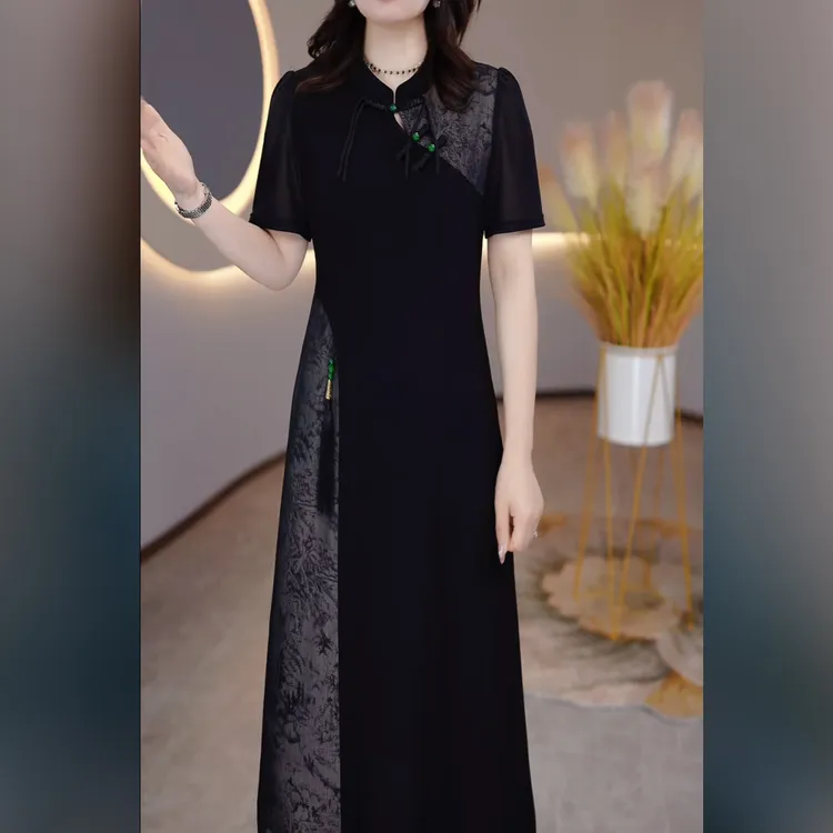 2024春夏新款时尚气质妈妈装减龄显瘦复古洋气短袖连衣裙M-5XL