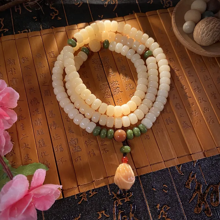 【新粉浮力】原生态真实珠串料羊脂佛手108颗手串菩提根6*9YC-44