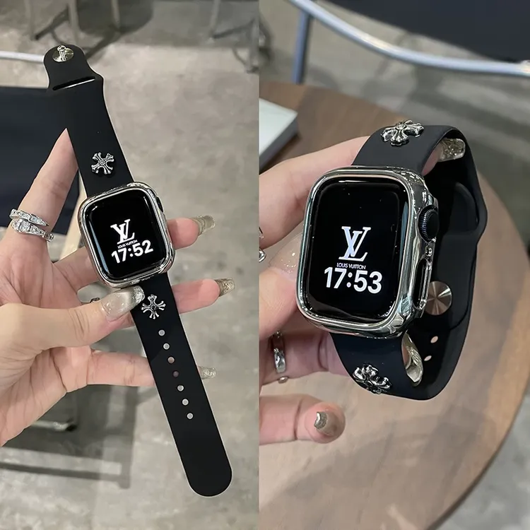 复古铆钉克罗心硅胶表带适用于iwatch891011代苹果手表SE男女腕带