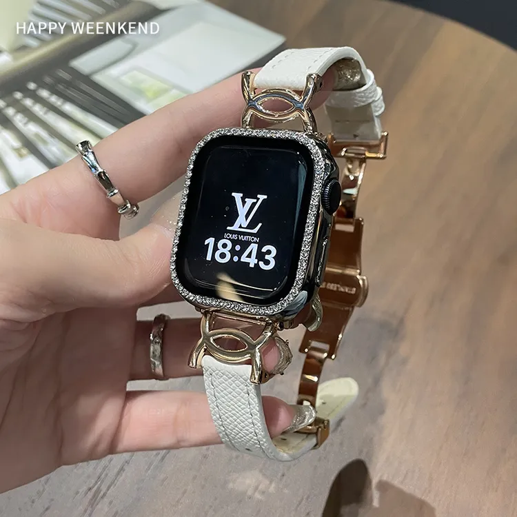 小香黑色高级感蝴蝶扣表带适用iwatch891011代SE苹果手表表带百搭