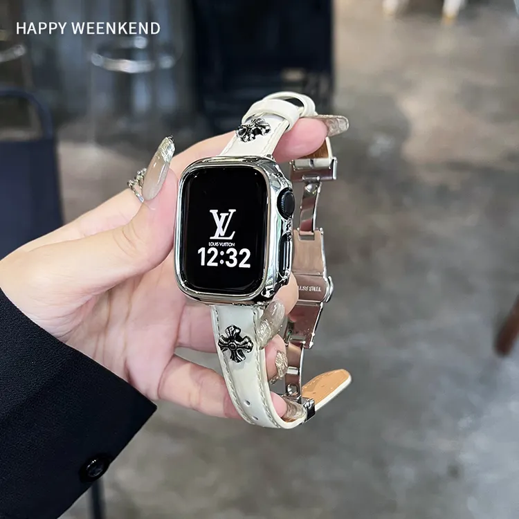 克罗心手工真皮表带蝴蝶扣适用于苹果手表带iwatch789S1011代表带