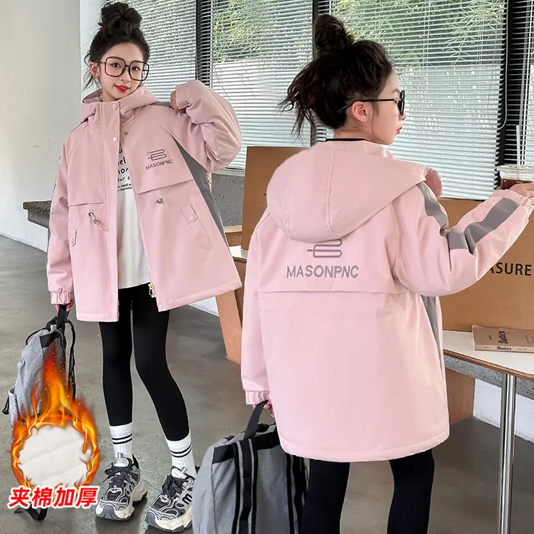 女童秋冬夹棉加厚外套2025新款洋气派克服6-14岁中长款平替好物