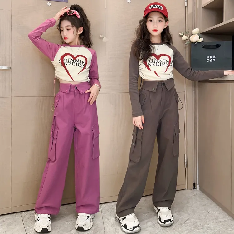 女童套装2025春秋网红洋气休闲中大童韩版时尚儿童运动套女孩阔腿