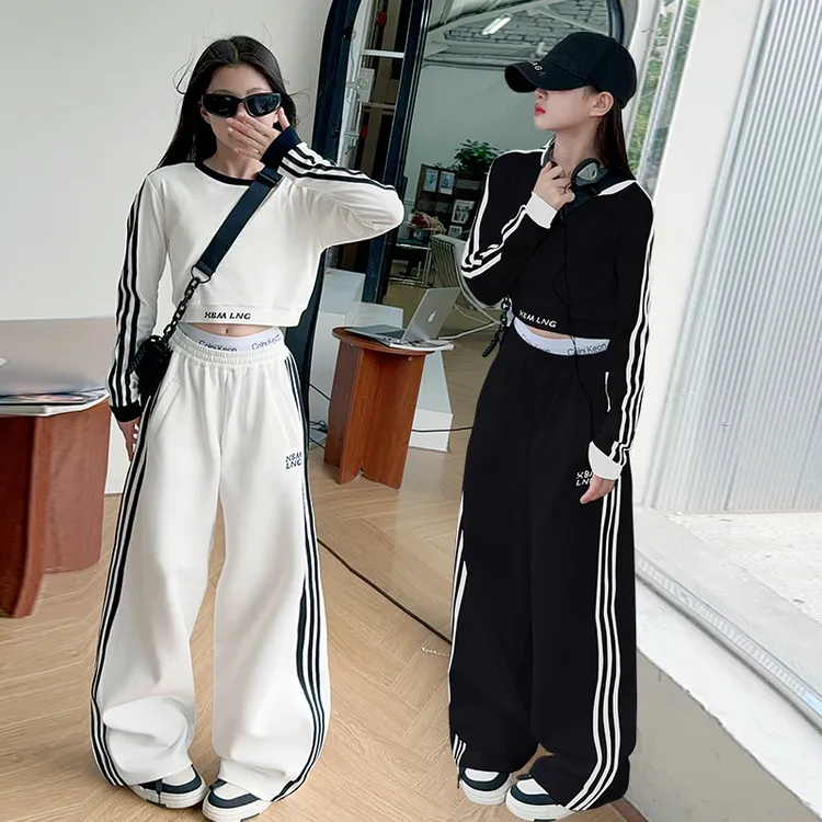 2025女童中大童春季新款三条杠套装两件套韩版时尚洋气潮流休闲