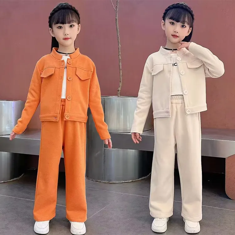 2025女童秋季新款针织钉扣纯色网红爆款套装中大童时髦休闲洋气潮