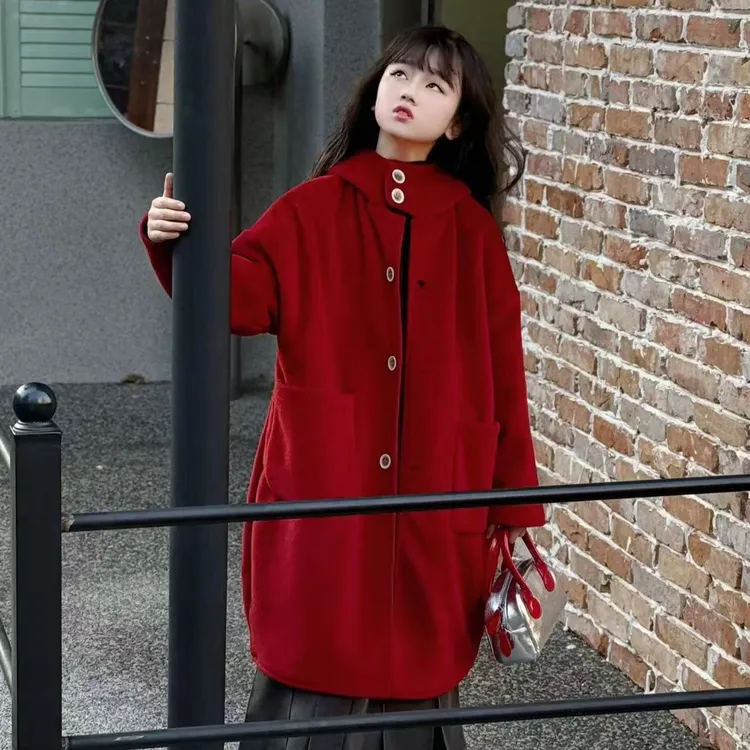 儿童冬季呢子大衣2025新款韩版中长款6-14岁时尚双面穿年服外套