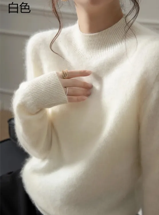 【皇室】半高领圆领羊绒打底衫山羊绒羊毛100%拉绒拉毛秋冬女羊绒衫