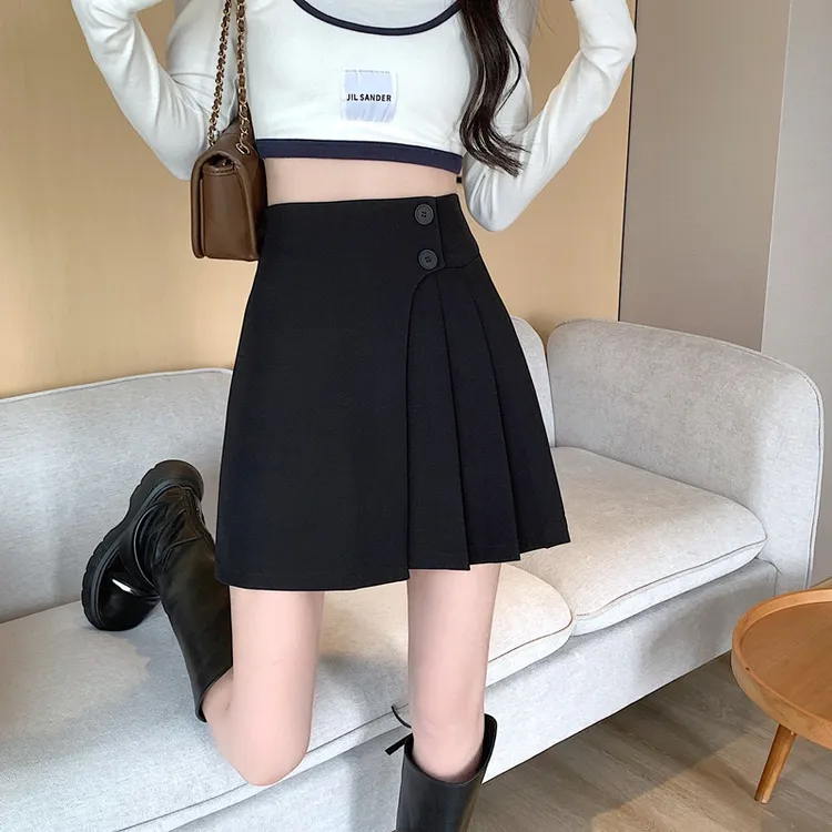 显瘦半身裙防走光裙子不规则大码小个子高腰A字百搭春夏季黑色