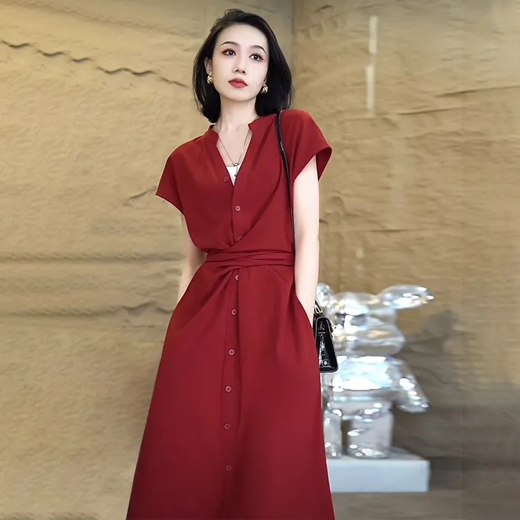 2024夏季新款时尚宽松漂亮裙子轻奢小众高级感中长连衣裙女