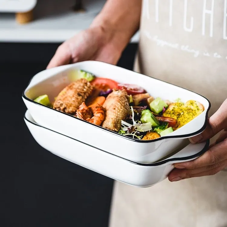 网红日式烤碗饺子盘早餐盘网红餐具烤箱微波炉盘子家用陶瓷烤盘