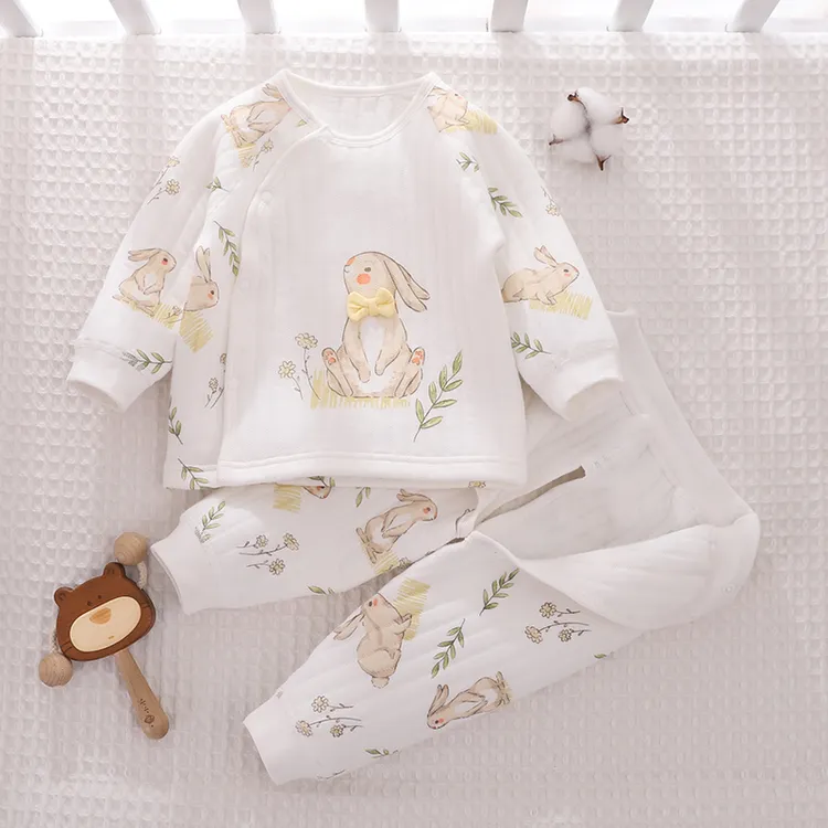 新生婴儿衣服春秋冬a类保暖内衣套装长袖夹棉分体薄棉外套开裆裤