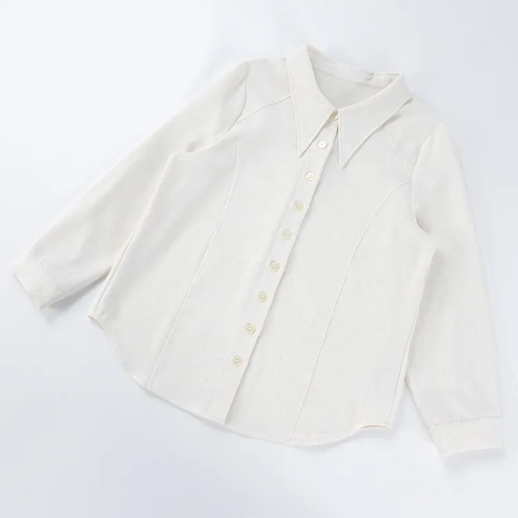 03078大码麻混纺弹力衬衫显瘦遮肉结构线长袖正肩亲肤抗起球