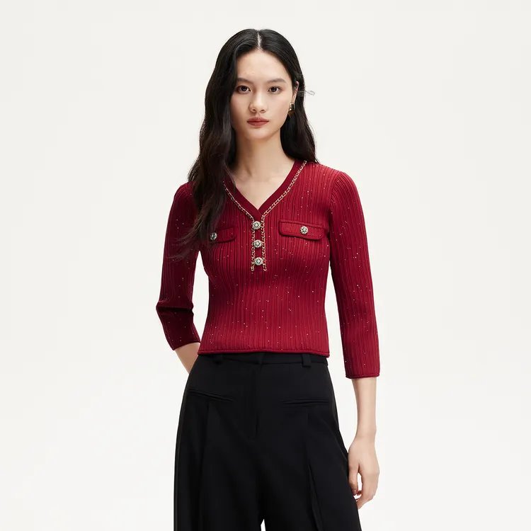 Vero Moda商场同款针织衫气质金属链条装饰亮片流光风325113045