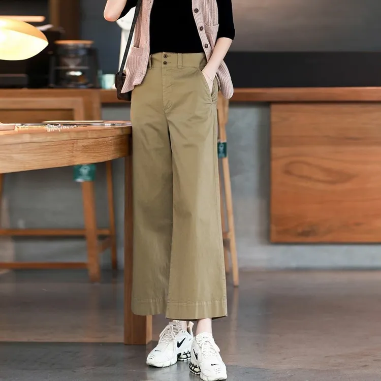 九分阔腿裤女2025春夏新款韩版高腰显瘦宽松直筒垂感工装休闲裤子