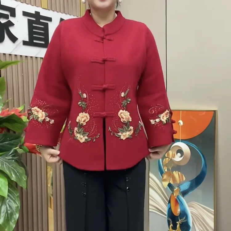 S中年民族风加厚绣花时尚ins唐装外套复古妈妈装秋冬中式上衣长袖