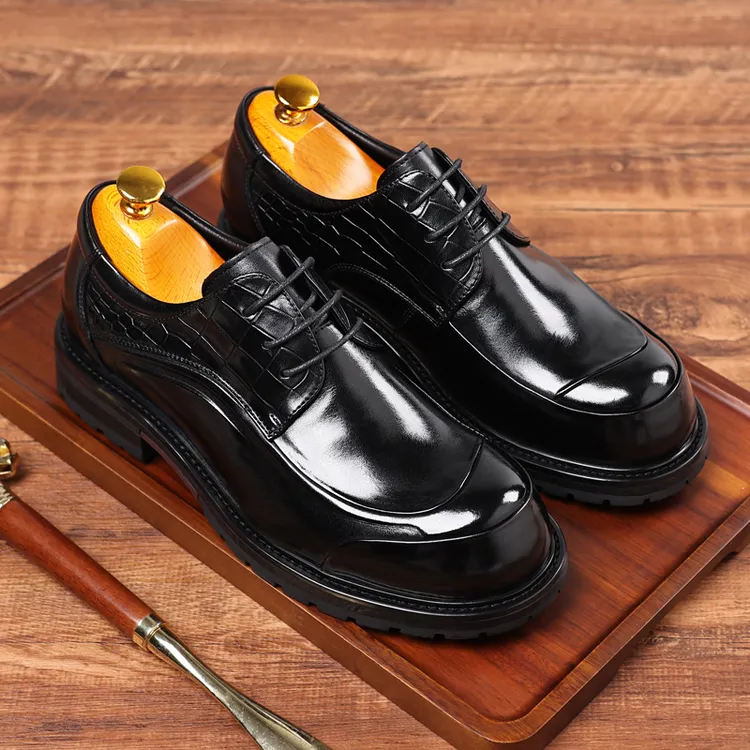2023秋季新款商务正装皮鞋男士真皮休闲男鞋大头厚底真牛皮通勤鞋