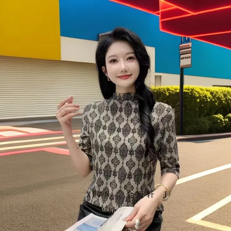 貂绒打底衫洋气 半袖打底上衣显瘦气质百搭网红时尚