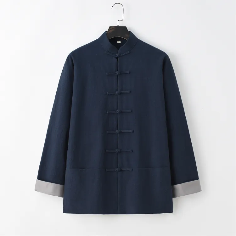 福双唐装男士上衣长袖复古中式中国风休闲宽松保暖立领茶服