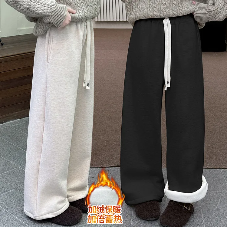 女童加绒糯米裤2024新款冬季女孩时尚洋气休闲裤中大童6-12岁裤子