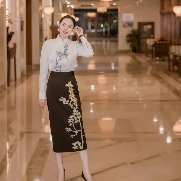 【承·毓秀】包裙刺绣迎春花连翘气质复古AD12BQ025