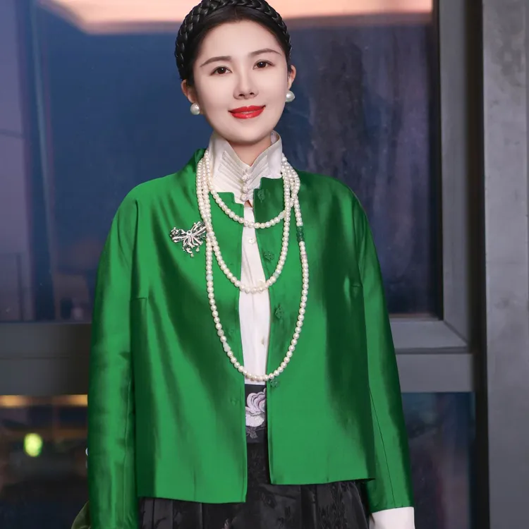 【风华】【高定丝毛*干洗】短外套中式祖母绿圆领女神送礼 A16Q4W101