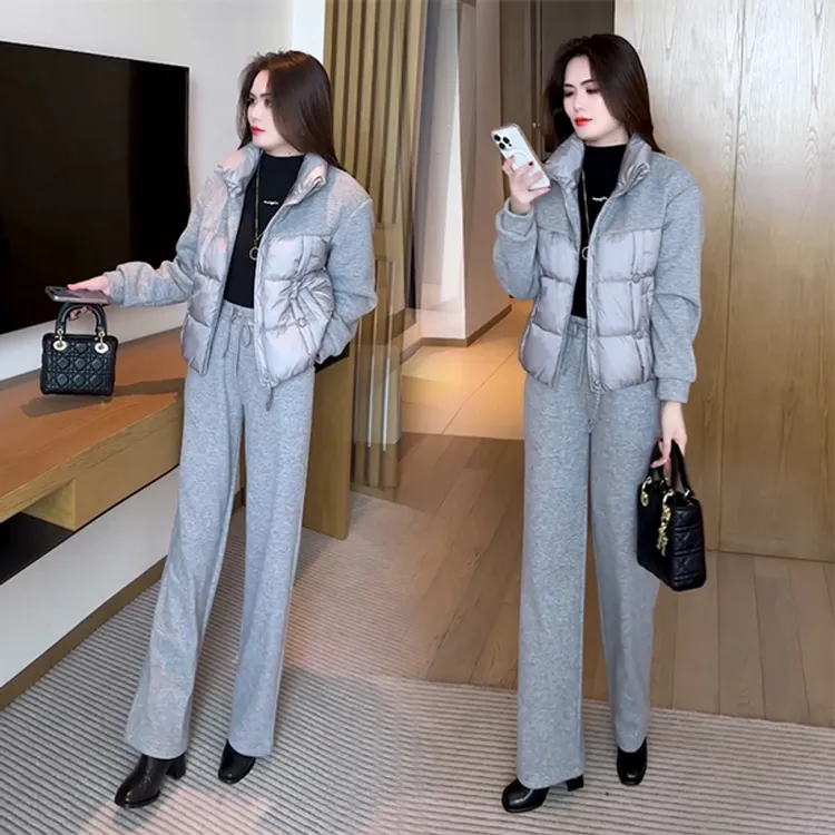 冬季新款时尚穿搭气质休闲宽松显瘦小个子棉服套装