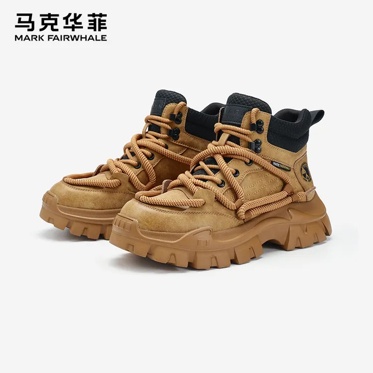 马克华菲马丁靴男款2025新款冬季男士雅丹风大黄靴真皮工装靴子男