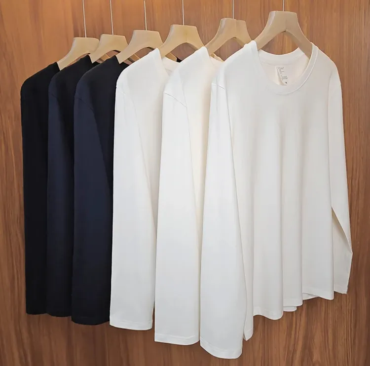 【当天发货】季之歌260g重磅纯棉长袖圆领宽松纯色休闲百搭打底衫