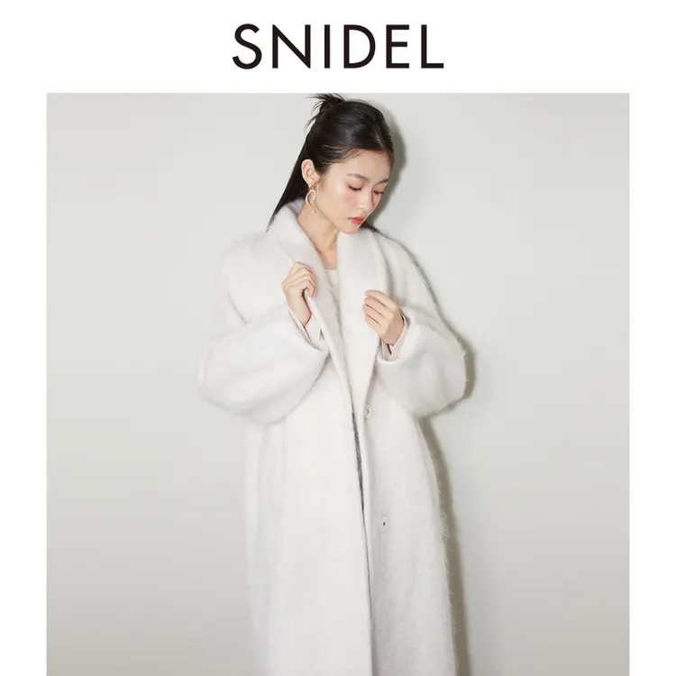 SNIDEL2024冬季新品气质翻领落肩长款毛呢大衣外套SWFC244131