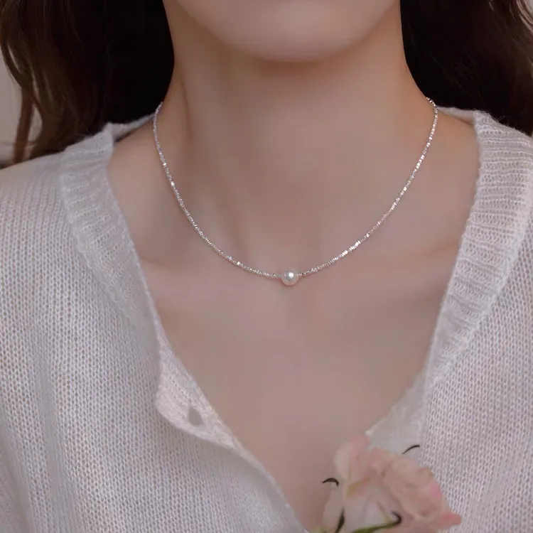 Ben.S本饰天然淡水珍珠碎银几两波光粼粼碎银子8mm单珠项链a265