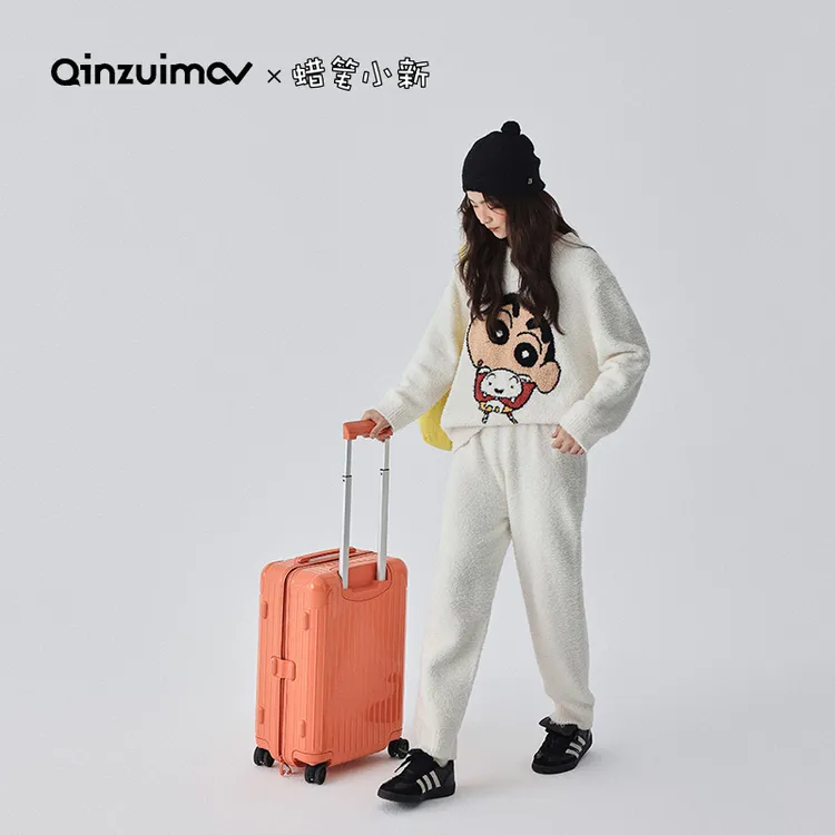 亲嘴猫【蜡笔小新】半边绒睡衣女秋冬季保暖加厚卡通套装家居服外穿