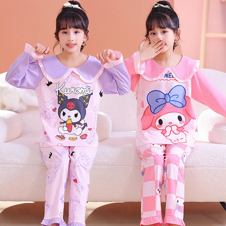 儿童睡衣女孩棉质长袖春秋薄款女童宝宝可爱公主中大童家居服套装