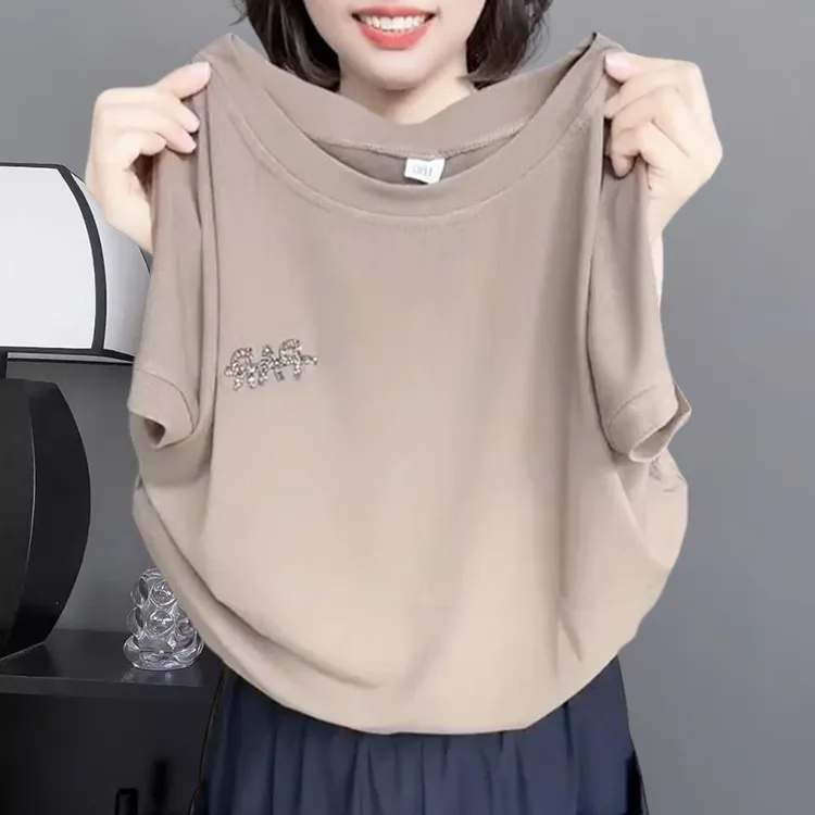 设计感洋气烫钻T恤女2025夏季短袖中老年女装宽松遮肉高档次上衣