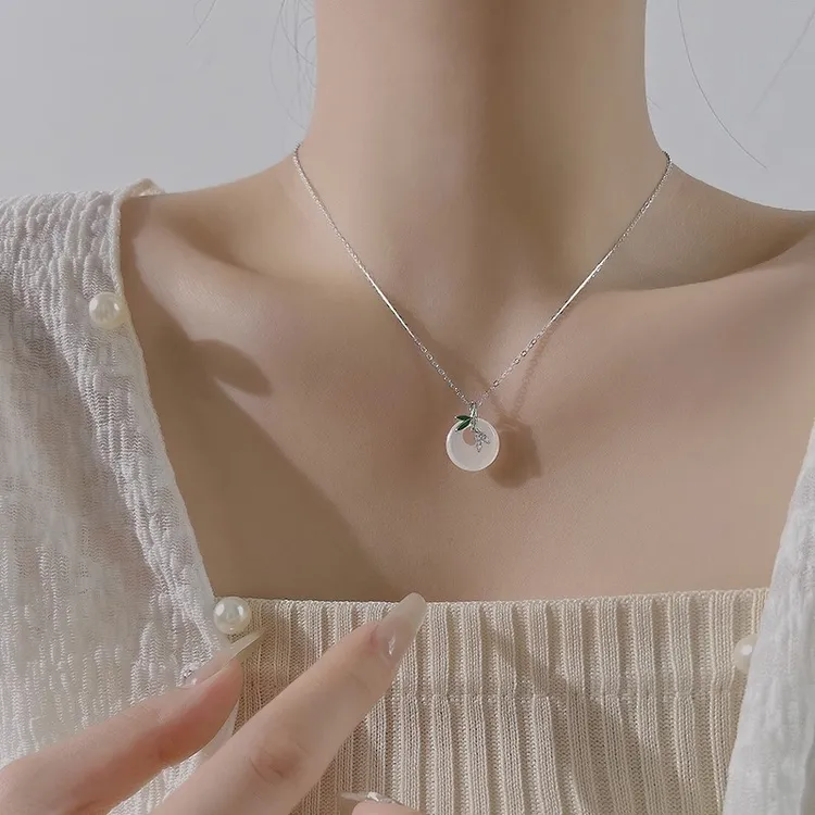 钛钢合成锆石项链 女款平安扣项链百搭小众新中式竹子吊坠锁骨链