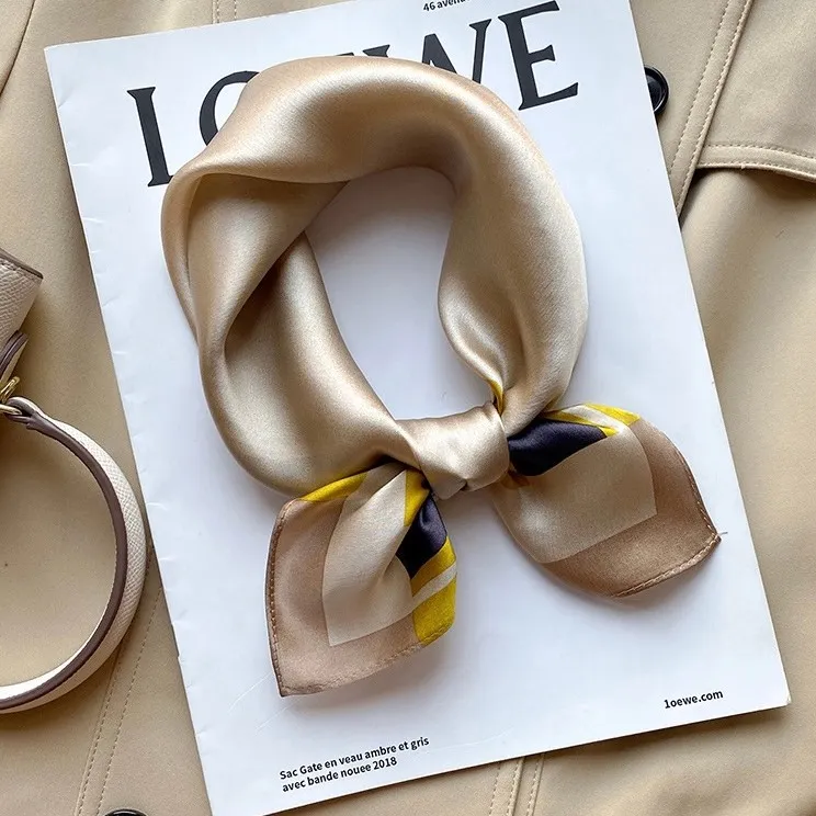 桑蚕丝丝巾春秋夏季薄款时尚百搭韩版丝巾53cm方巾纯色护颈领巾