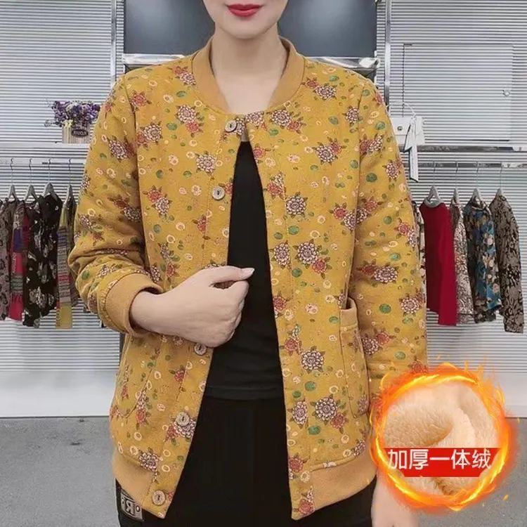 妈妈秋冬装高贵时尚棉衣外套40-50中老年女大码加绒加厚棉衣新款