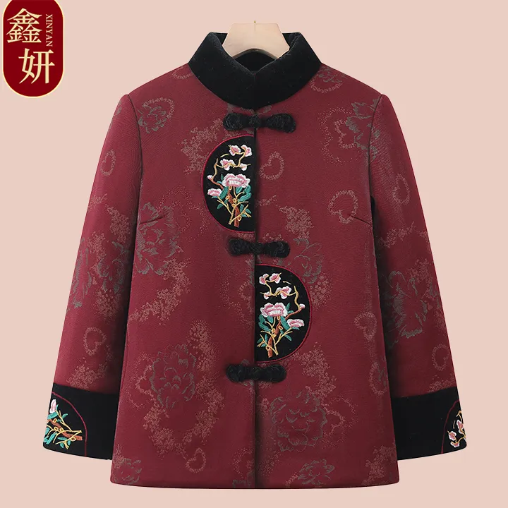 中老年妈妈冬季中国风唐装加绒保暖棉衣老年人奶奶加厚民族风棉袄