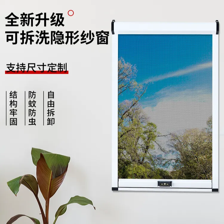 加厚隐形安装伸缩卷筒铝合金可拆卸内外开防蚊透光网纱定制金刚网