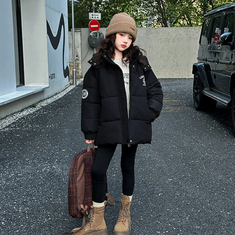 女童棉衣棉服2024新款冬款棉袄加厚保暖连帽宽松冬季中长款百搭