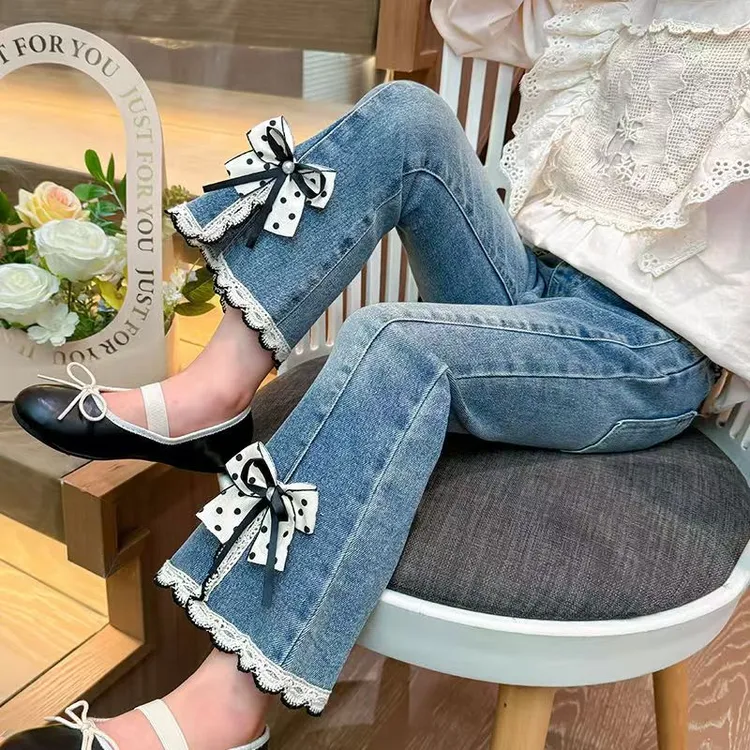 童装女童牛仔裤春秋款中小童喇叭裤儿童修身弹力裤子女宝宝长裤