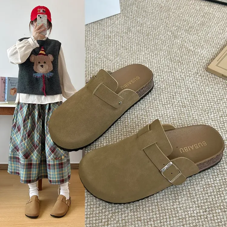 【DRDH】圆头8825-1半拖博肯侧边扣女包头软底防滑外穿舒适休闲鞋