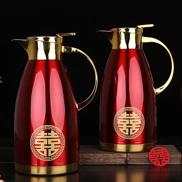 结婚红色喜字暖瓶一对304不锈钢开水保温壶女方陪嫁新娘嫁妆婚庆