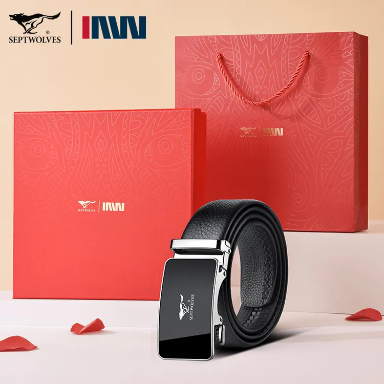 七匹狼皮带男士真皮腰带头层牛皮裤带自动扣送老公情人节生日礼盒