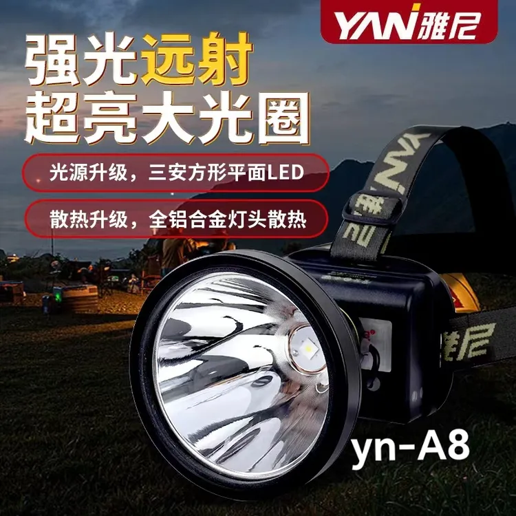 雅尼A8感应大功率方形光源户外强光头灯21700大容量头灯照明方形