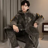 【特厚8855长款袍套冬季加肥加大连帽特厚睡衣】男士可外穿夹棉套装