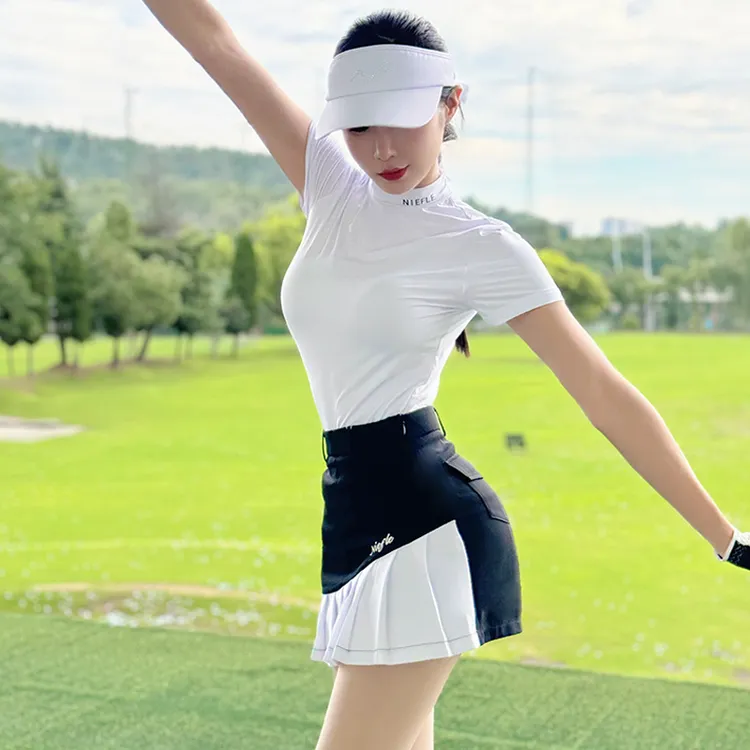 夏季高尔夫女装运动短袖冰凉速干弹力舒适透气圆领冰丝衣运动球衣